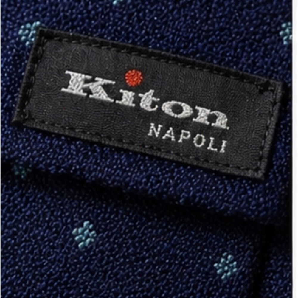 Kiton Navy Tie with Light Blue Microdots Fashioned from Wool/Silk/Cashmere - Picture 2 of 6